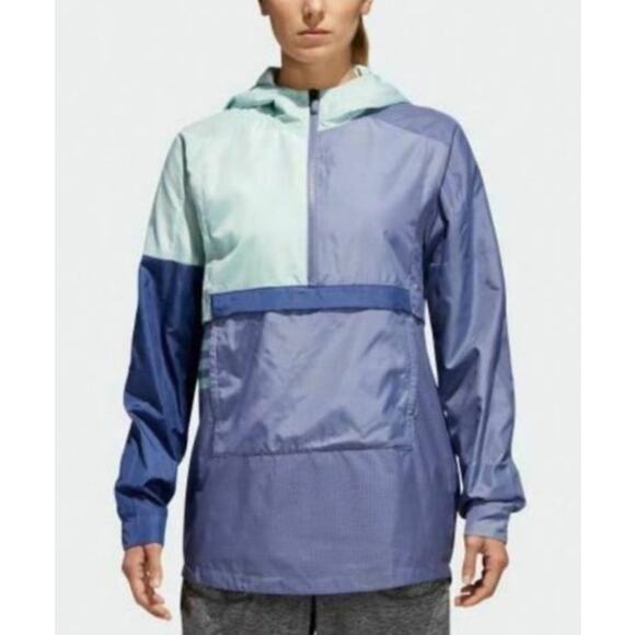 Adidas Multicolor Half Zip Pullover Windbreaker Anorak Rain Jacket Womens Medium - Picture 1 of 10